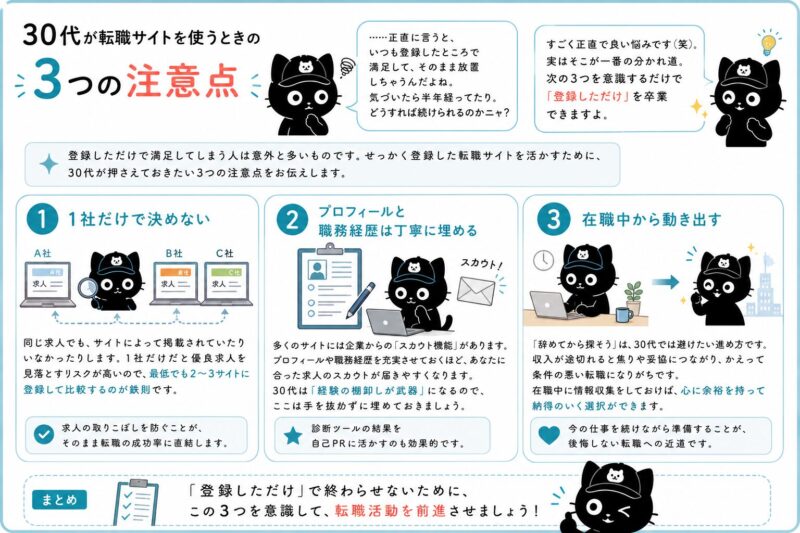 30代が転職サイトを使うときに押さえたい3つの注意点
