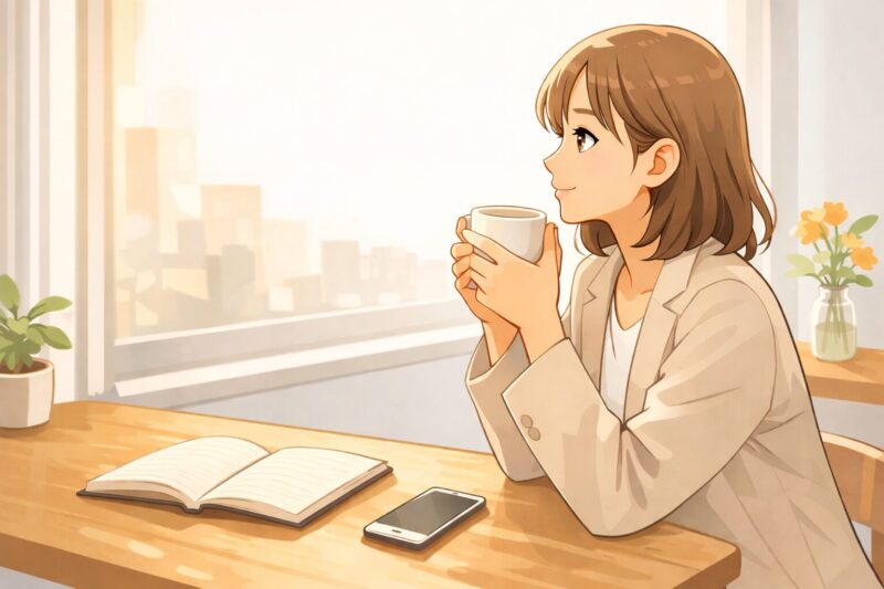 転職の軸を整理し「外す条件」を書き出す女性のイメージ