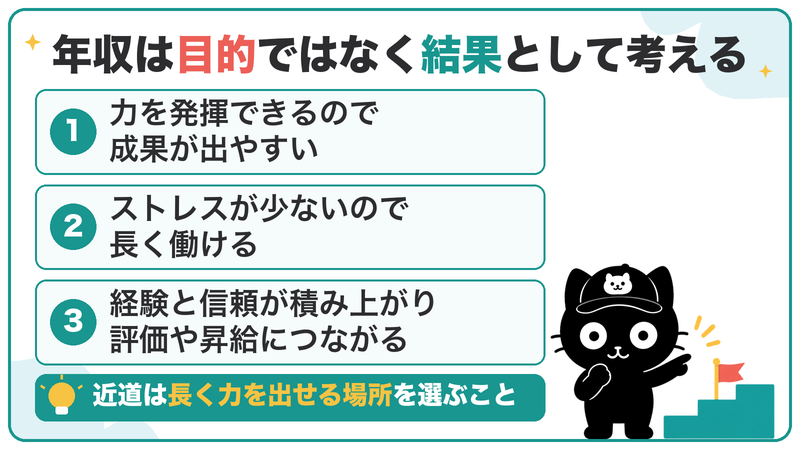 合う環境なら、力を発揮できて長く働ける。経験と信頼が積み上がり、評価や昇給につながりやすい